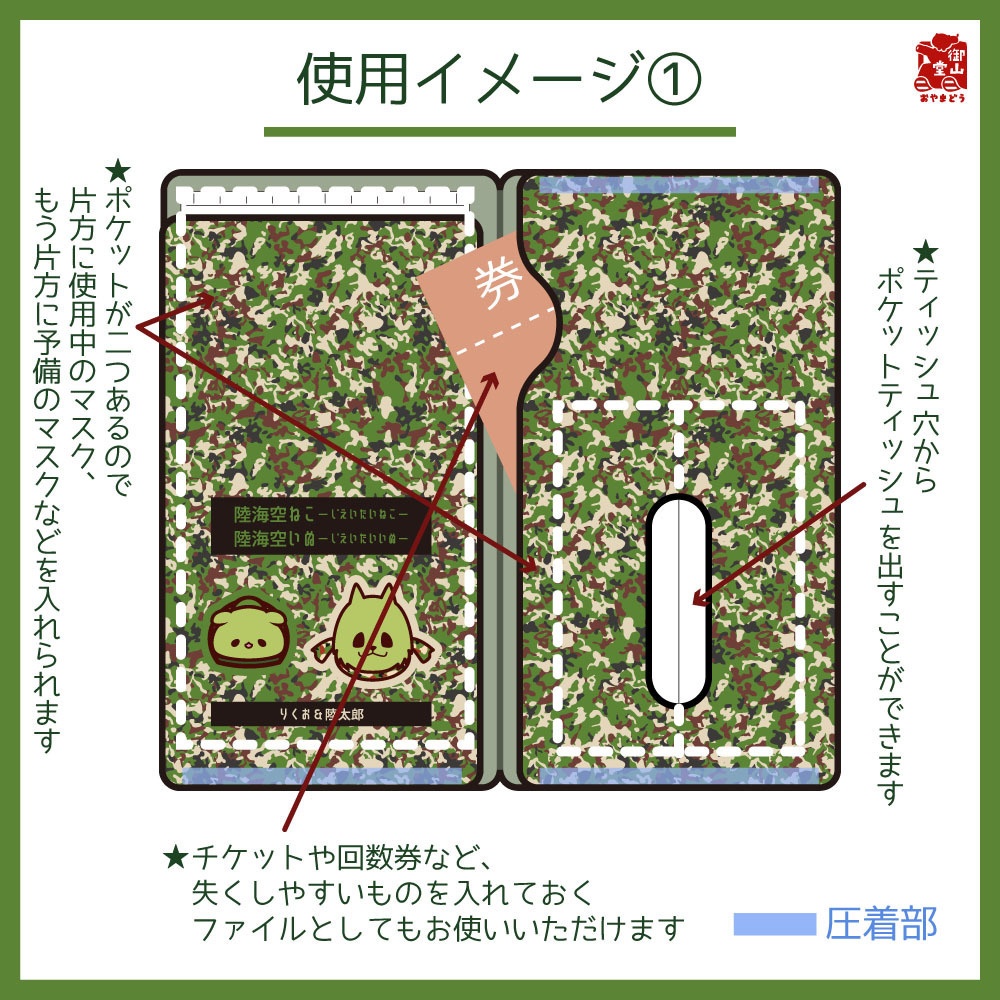 【数量限定】陸自迷彩マスクケース 御山堂オリジナルマスクケース その8-2 陸上自衛隊迷彩×りくお&陸太郎