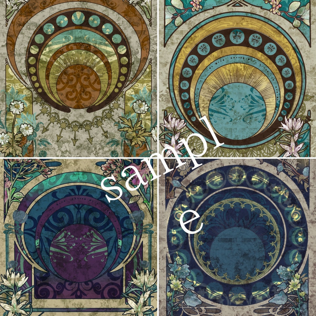 【ミュシャ風】アールヌーボーな背景画像素材集 36個セット~ver3~