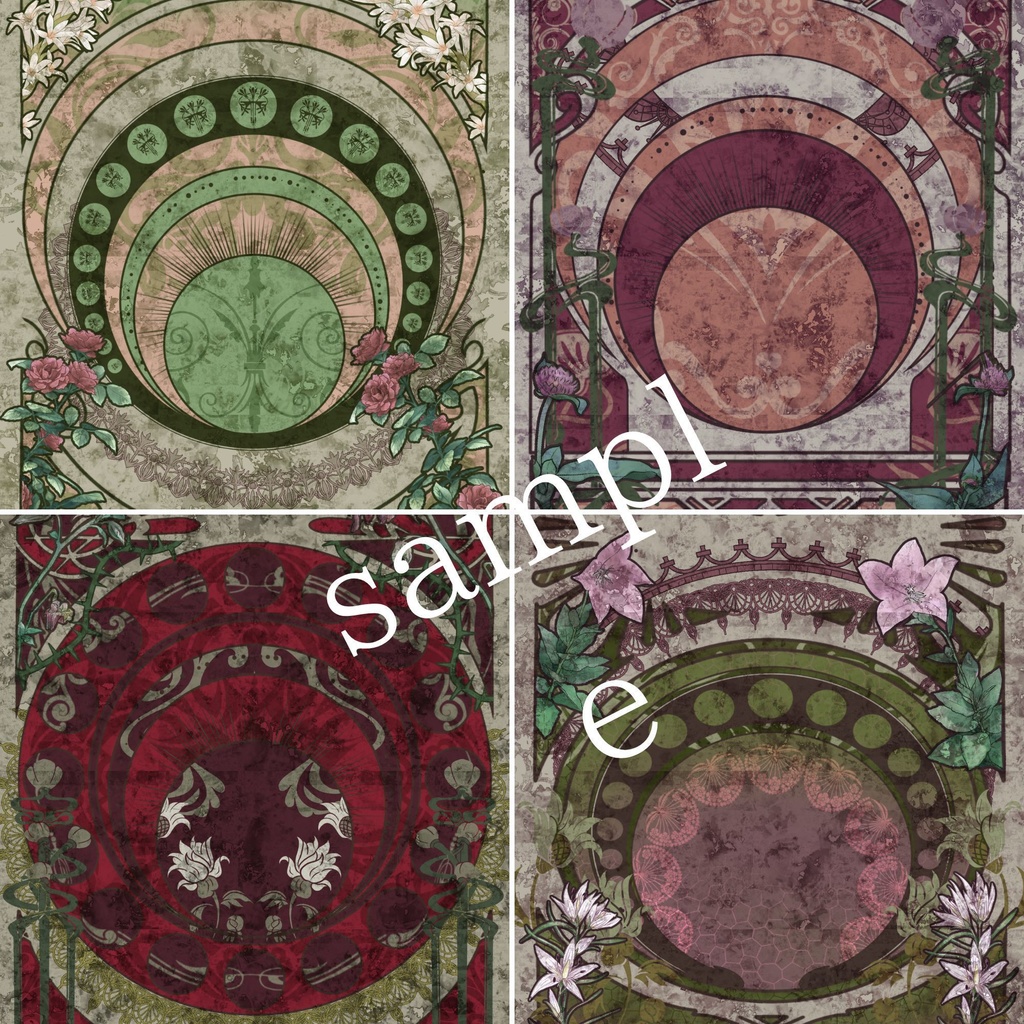 【ミュシャ風】アールヌーボーな背景画像素材集 36個セット~ver3~