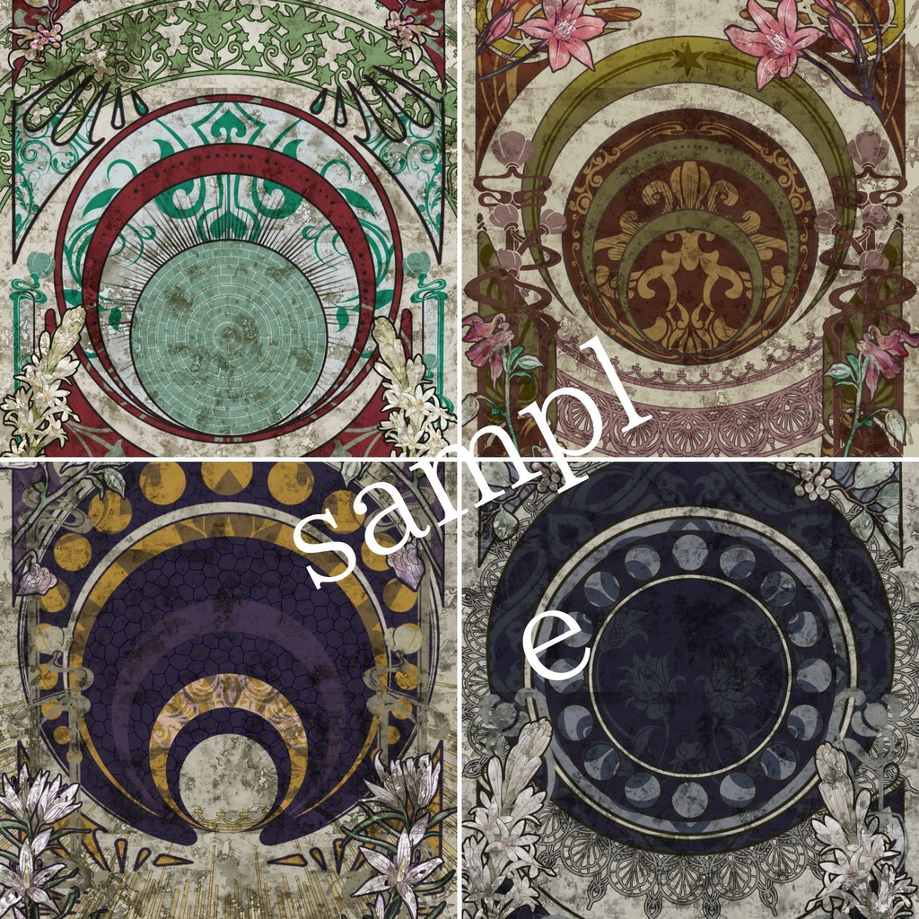 【ミュシャ風】アールヌーボーな背景画像素材集 36個セット~ver3~