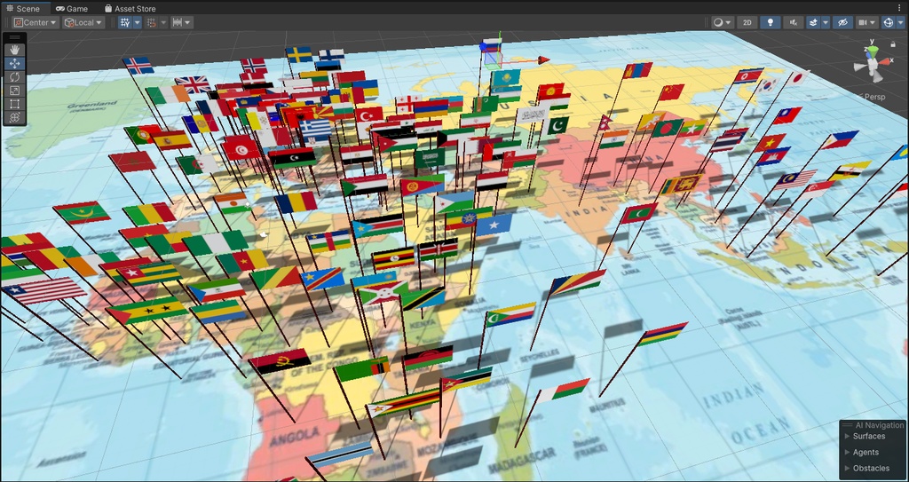 風にはためく195ヶ国の国旗　3Dモデル