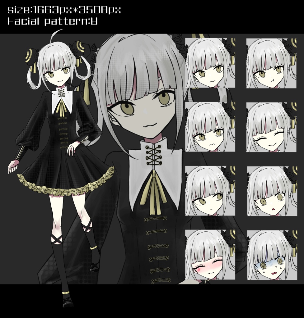 【フリー素材】白髪中華ゴスロリ少女 立ち絵素材