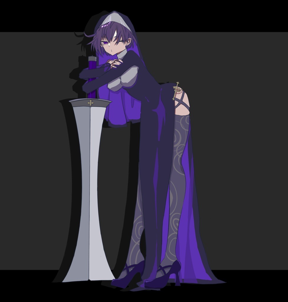 大剣を持った紫髪紫眼シスター 立ち絵素材