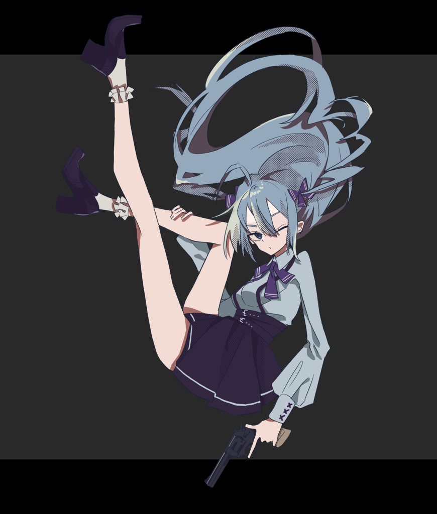 リボルバーを持った水色髪蒼眼地雷系女子 立ち絵素材