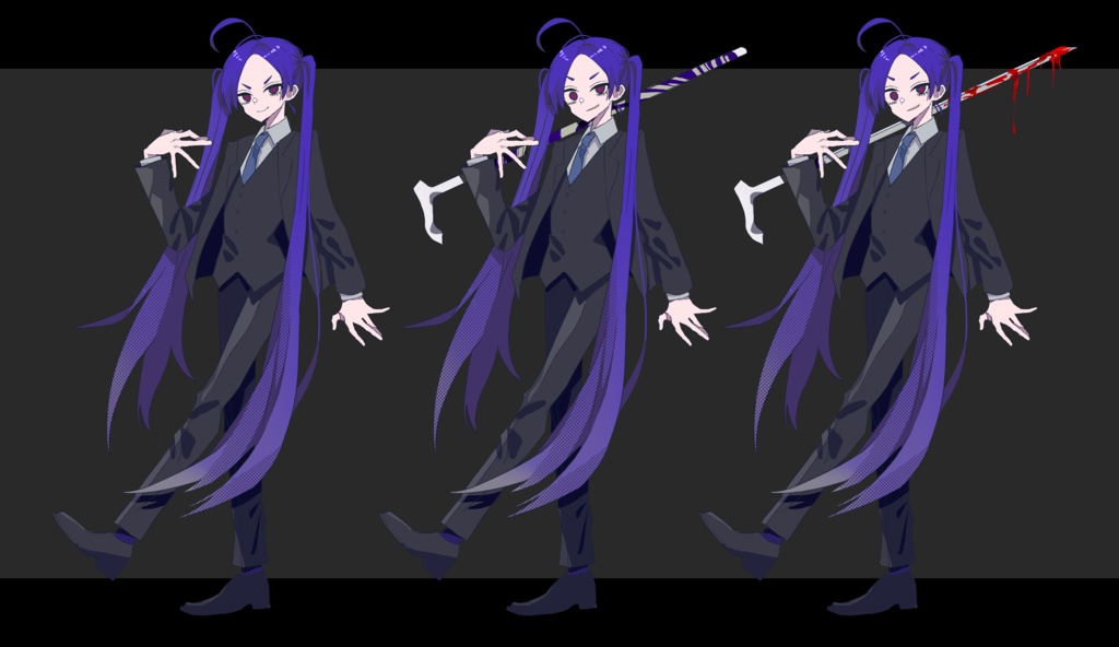 杖を持った青紫髪ツインテ少女【何もなし・仕込み刀差分付き】 立ち絵素材