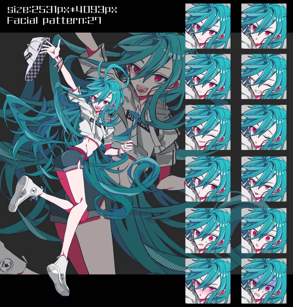 活発少女【青緑髪赤眼】【金髪赤眼／日焼け肌】　立ち絵素材