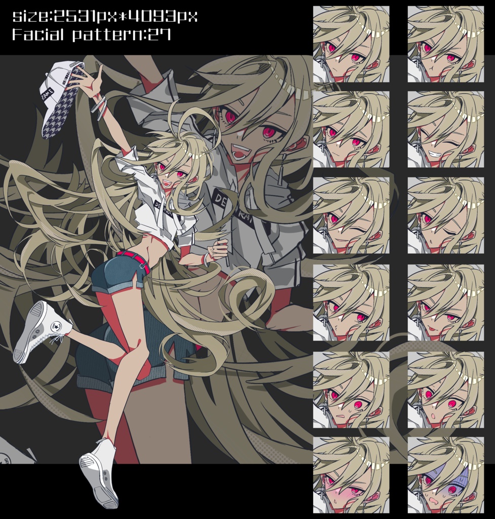 活発少女【青緑髪赤眼】【金髪赤眼/日焼け肌】 立ち絵素材