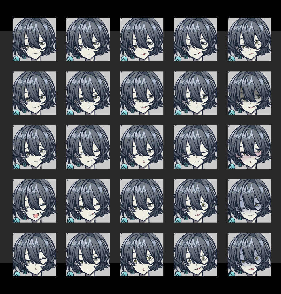 飴を持った藍髪金眼柄シャツ人物 立ち絵素材