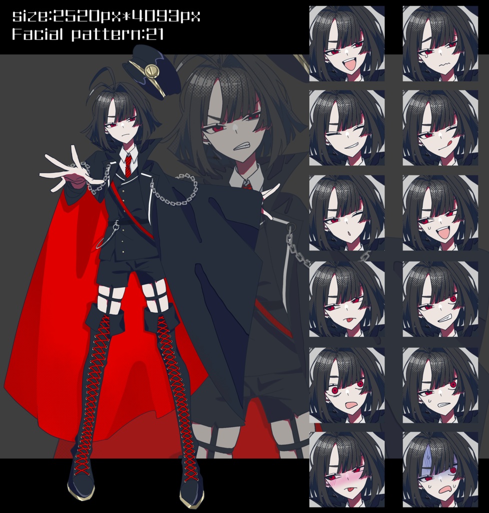 赤眼軍服少年【白髪/黒髪】立ち絵素材