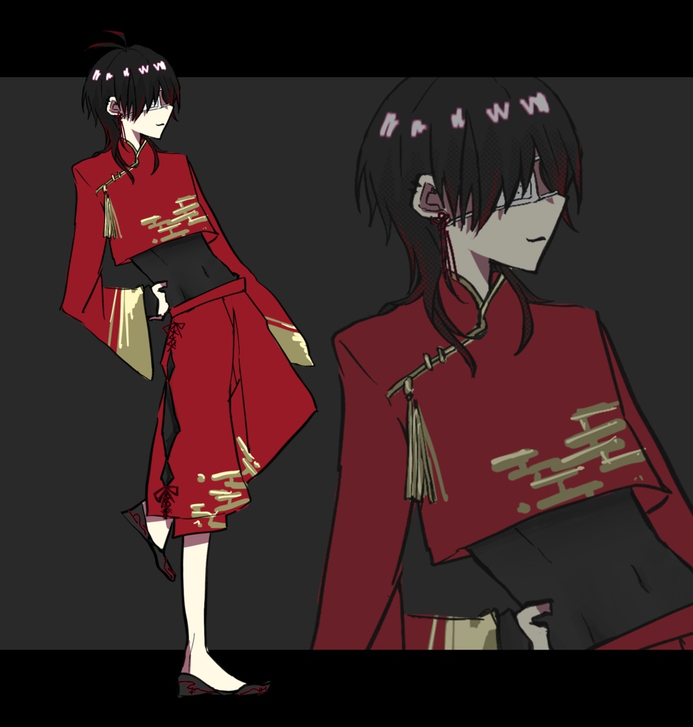 【フリー素材】黒髪眼帯中華服青年