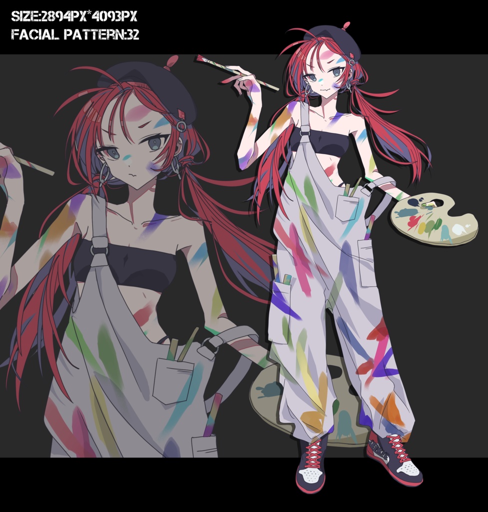 筆を持った赤髪青眼画家少女 立ち絵素材