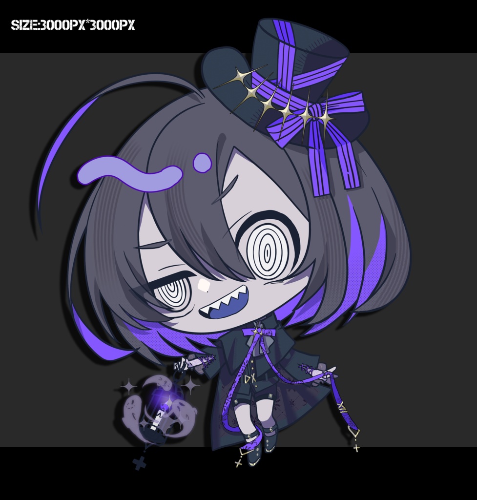 ランプを持ったぐるぐる眼ギザ歯少年少女 立ち絵素材【SD別売り】