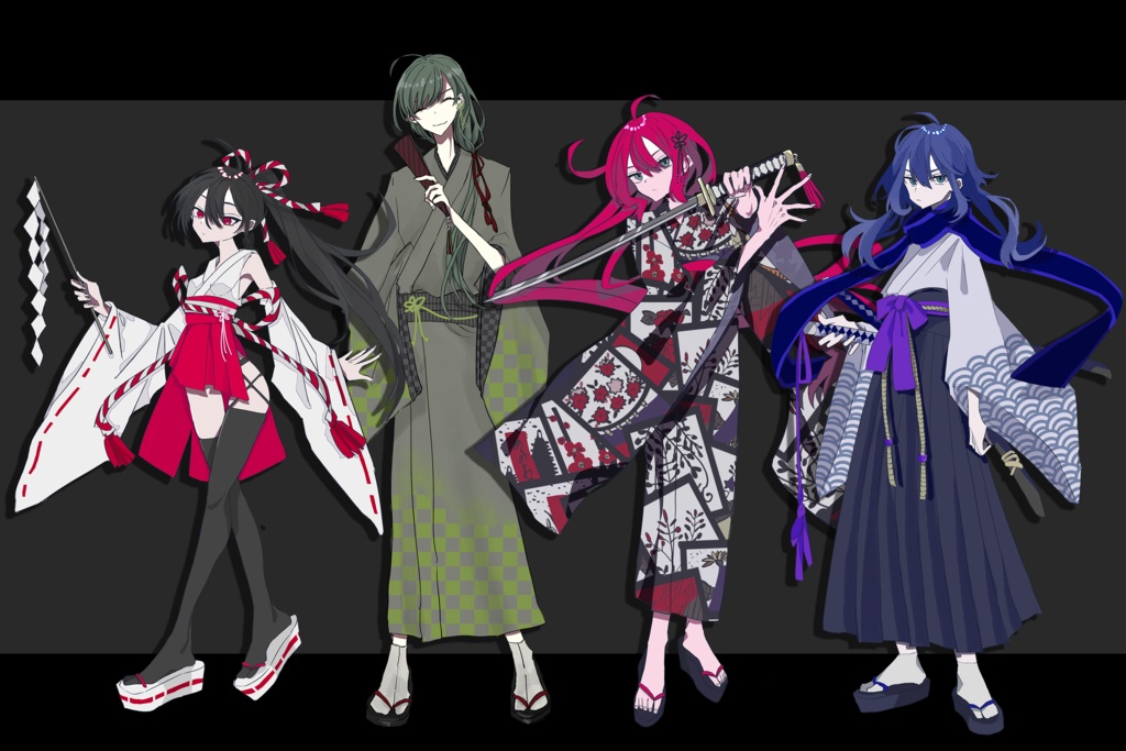 『正月セール！1/4まで！』色々使えそうな着物キャラ【4体セット】