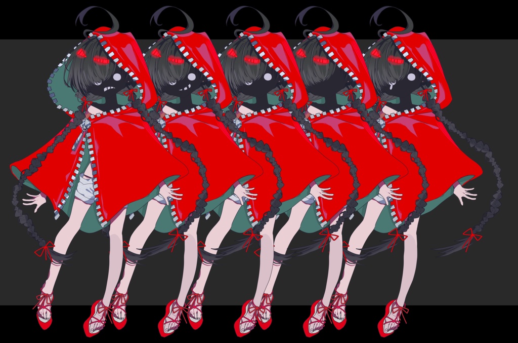 【立ち絵素材】赤いフードの三つ編片目隠れ少女|表情39種|商用可