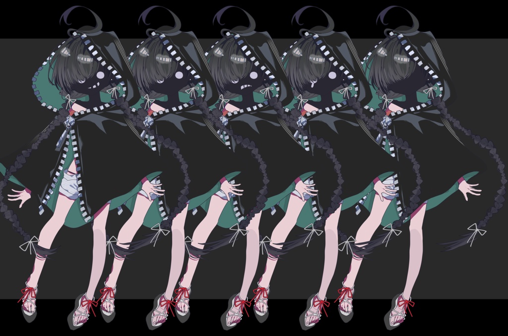 【立ち絵素材】黒いフードの三つ編片目隠れ少女|表情39種|商用可