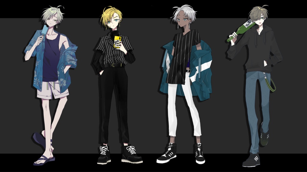 期間限定セール中!【立ち絵素材】私服男子セット《4体パック》