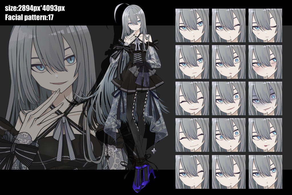 【立ち絵素材】銀髪蒼眼ゴスロリ少女|表情17種|商用可