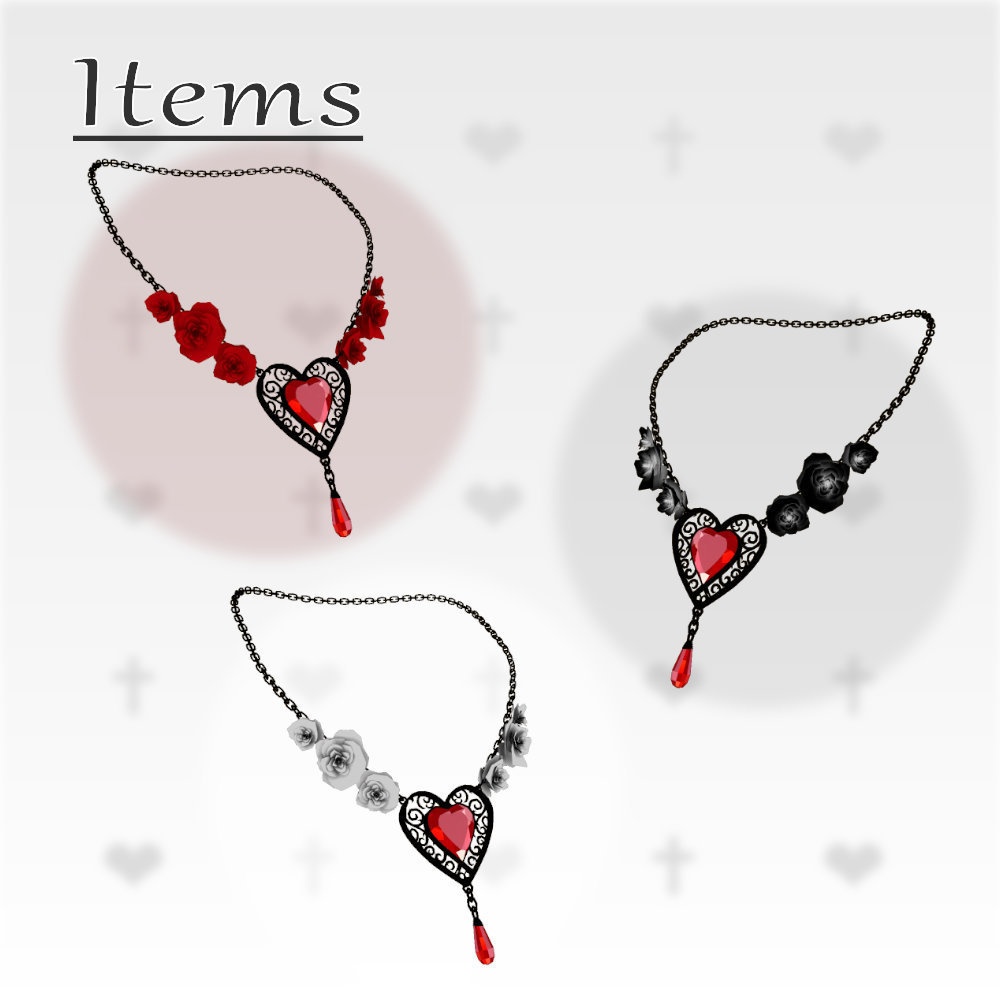 【VRC想定】薔薇と宝石のゴシックネックレス / Gothic Roses & Gem Necklace