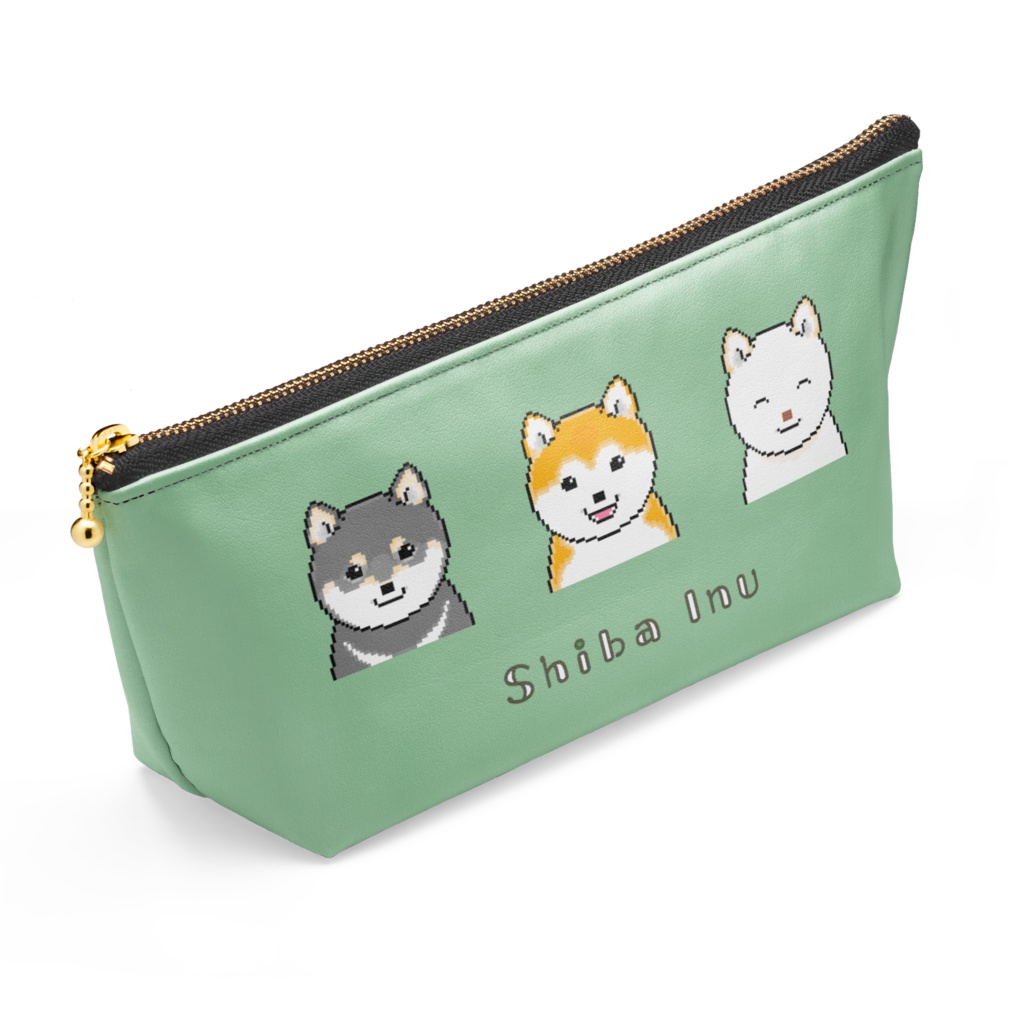 3色柴犬トリオのドット絵 ポーチ