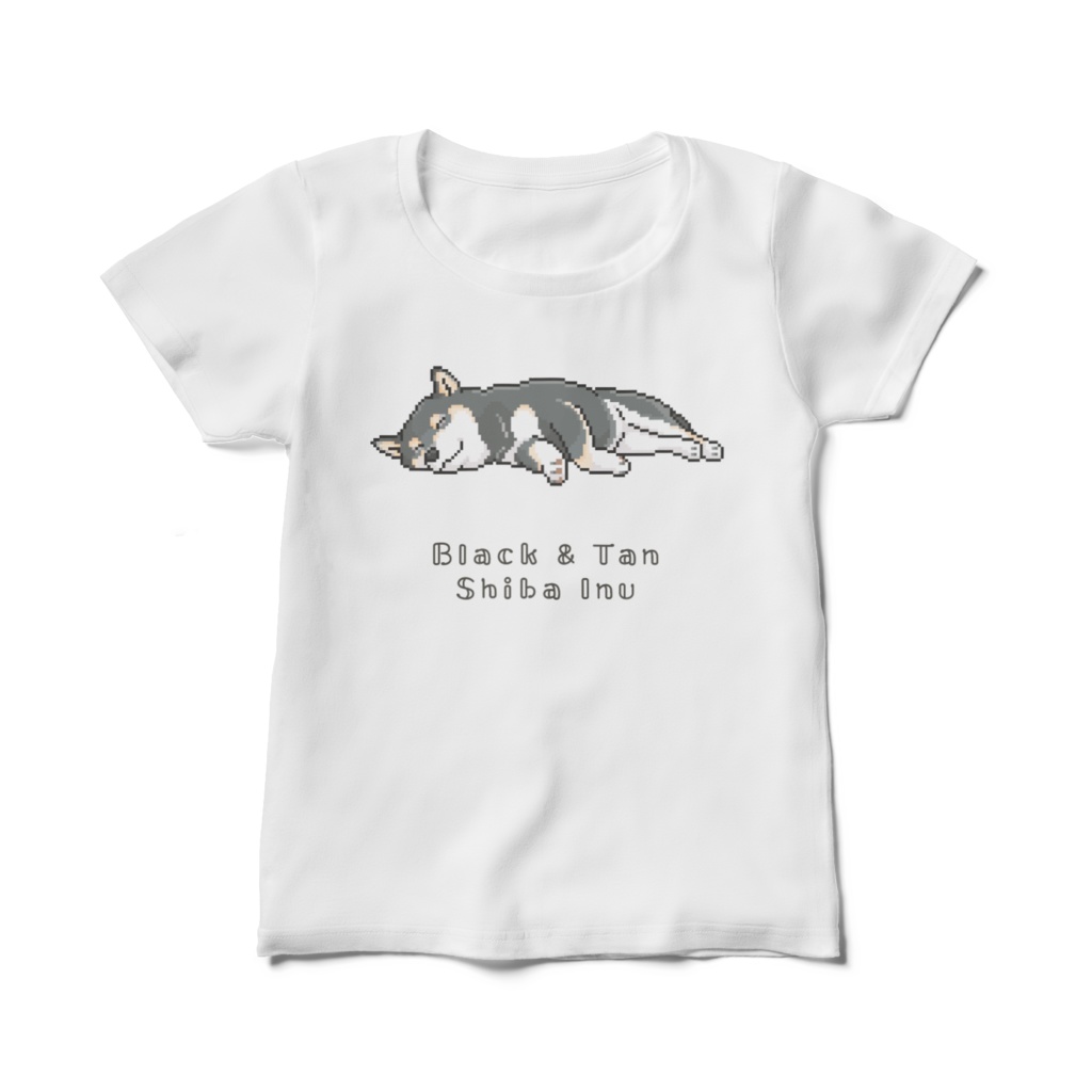 くつろぐ黒柴 柴犬のドット絵 レディースTシャツ