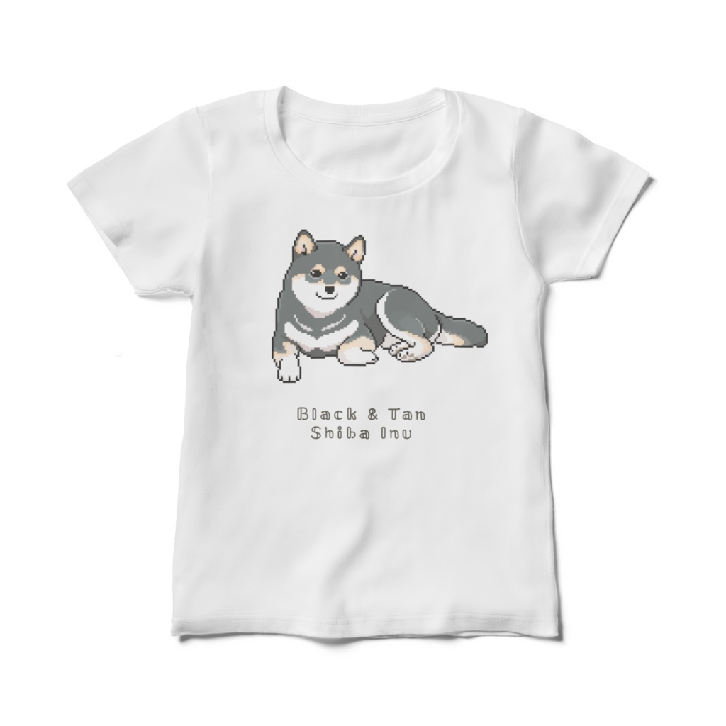 まったり過ごす黒柴 柴犬のドット絵 レディースTシャツ / Shiba Inu Ladies' T-Shirt