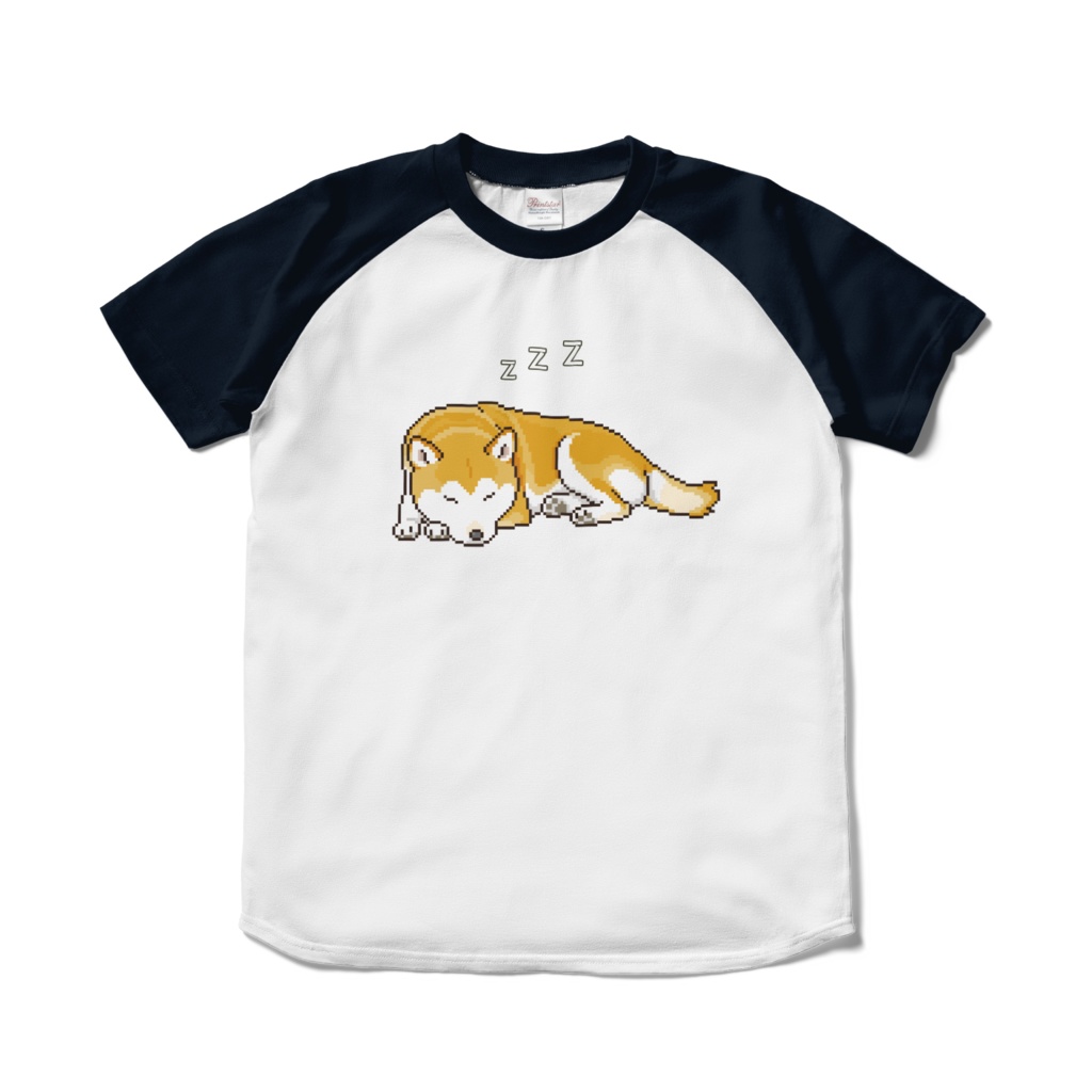 うとうとしている柴犬のドット絵 ラグランTシャツ
