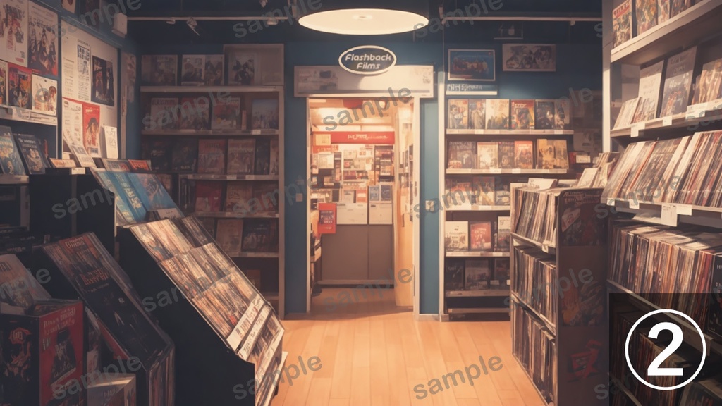 【無料配布】レンタルビデオショップ【背景素材】