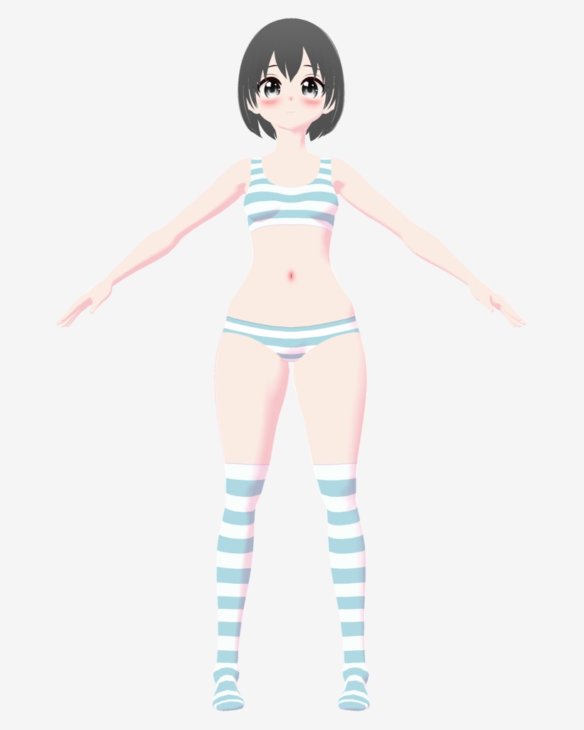 【カスタムアイテム】縞々ブラ・パンツ・ニーソ 3点セット