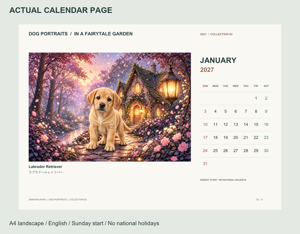 Dog Portraits 2027 | Collection 02 | Printable A4 Landscape PDF Calendar