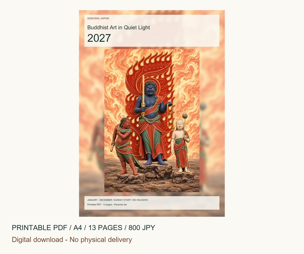 Buddhist Art in Quiet Light 2027 Printable A4 Portrait PDF Calendar