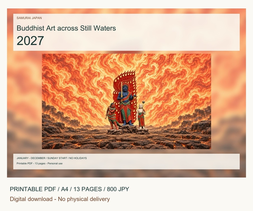 Buddhist Art across Still Waters 2027 Printable A4 Landscape PDF Calendar