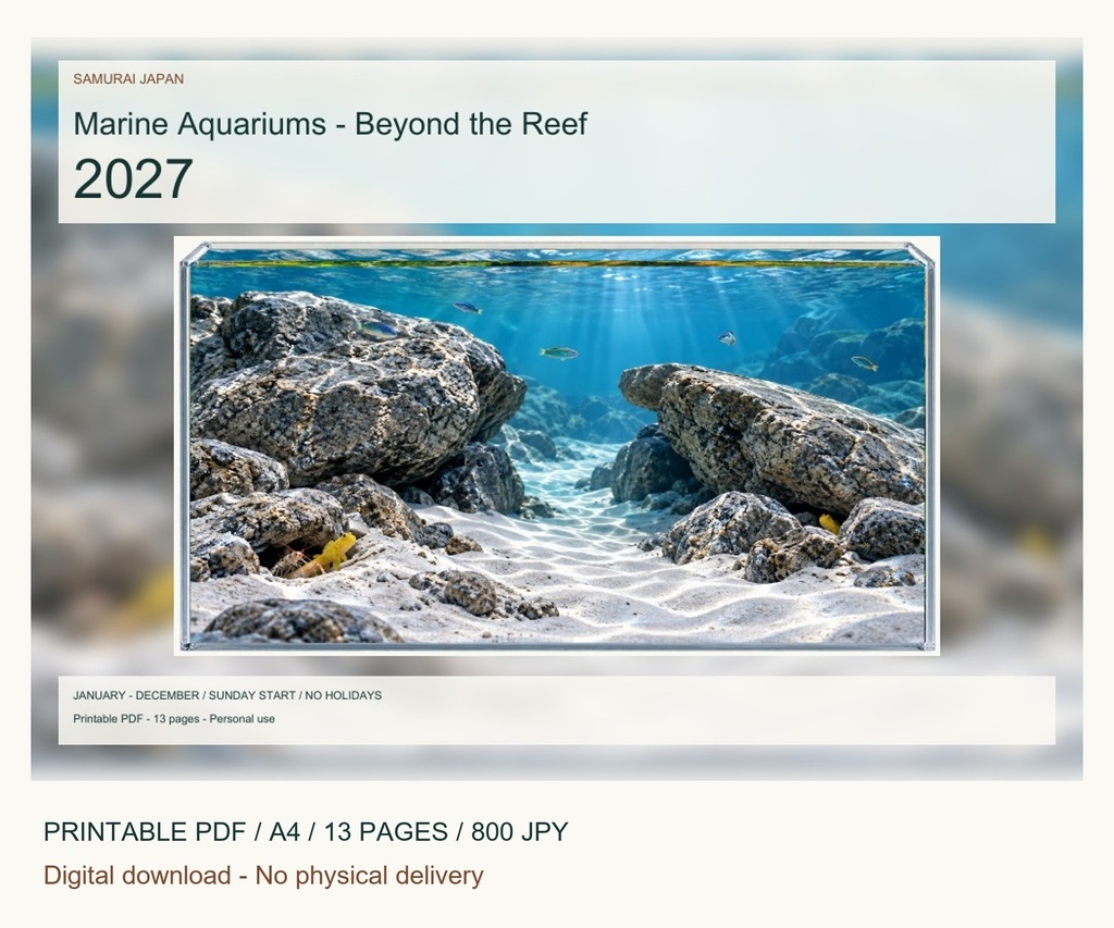 Marine Aquariums - Beyond the Reef 2027 Printable A4 Landscape PDF Calendar