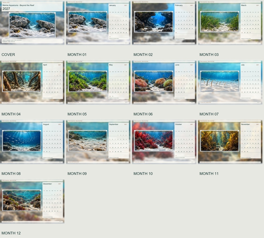 Marine Aquariums - Beyond the Reef 2027 Printable A4 Landscape PDF Calendar