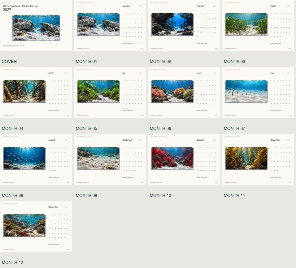 Marine Aquariums - Beyond the Reef 2027 Printable A4 Landscape PDF Calendar