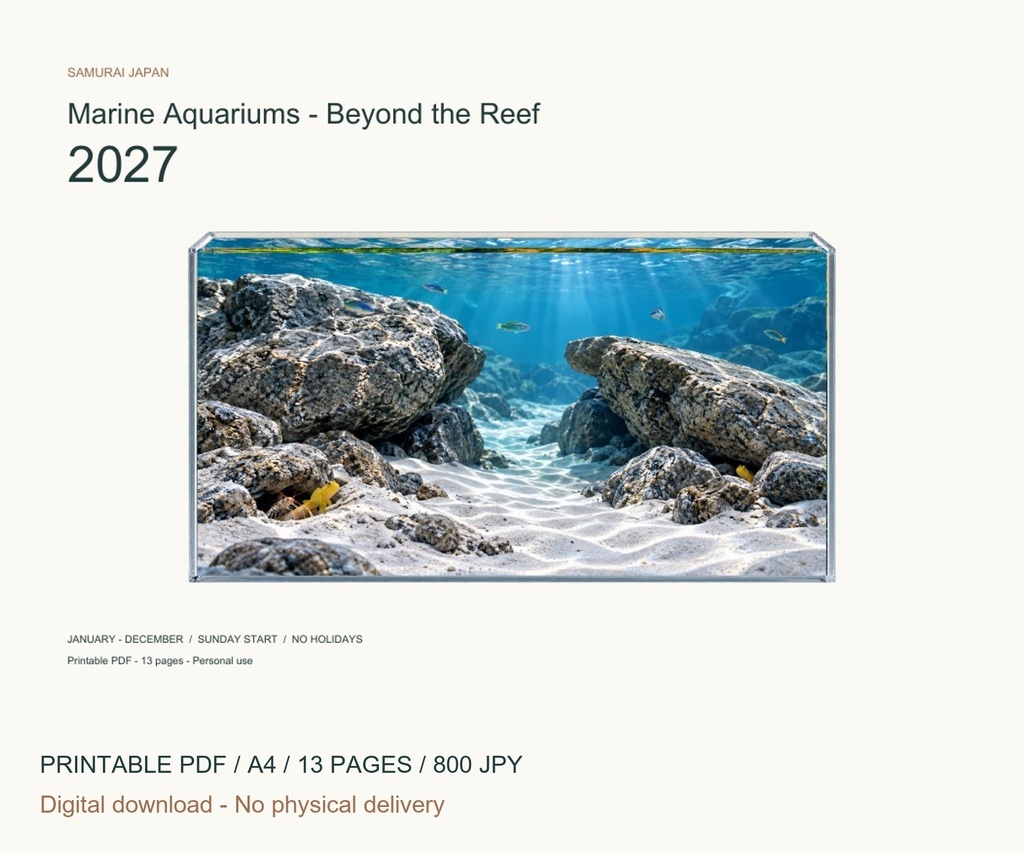 Marine Aquariums - Beyond the Reef 2027 Printable A4 Landscape PDF Calendar