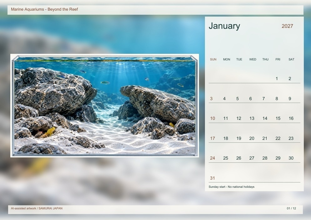 Marine Aquariums - Beyond the Reef 2027 Printable A4 Landscape PDF Calendar
