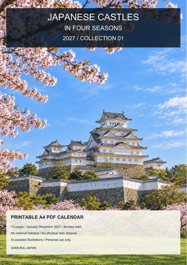 Japanese Castles in Four Seasons 2027 - Collection 01 | Printable A4 PDF