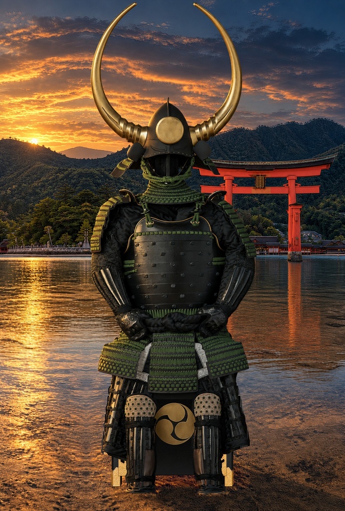 Fukushima Masanori Armor - Itsukushima at Sunset | 8K Printable PNG