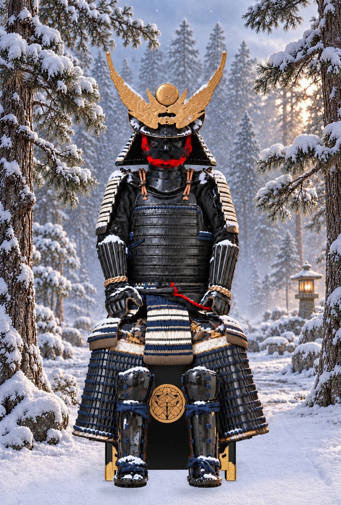 Golden Winged Helmet Armor - Snowy Pines | 8K Printable PNG