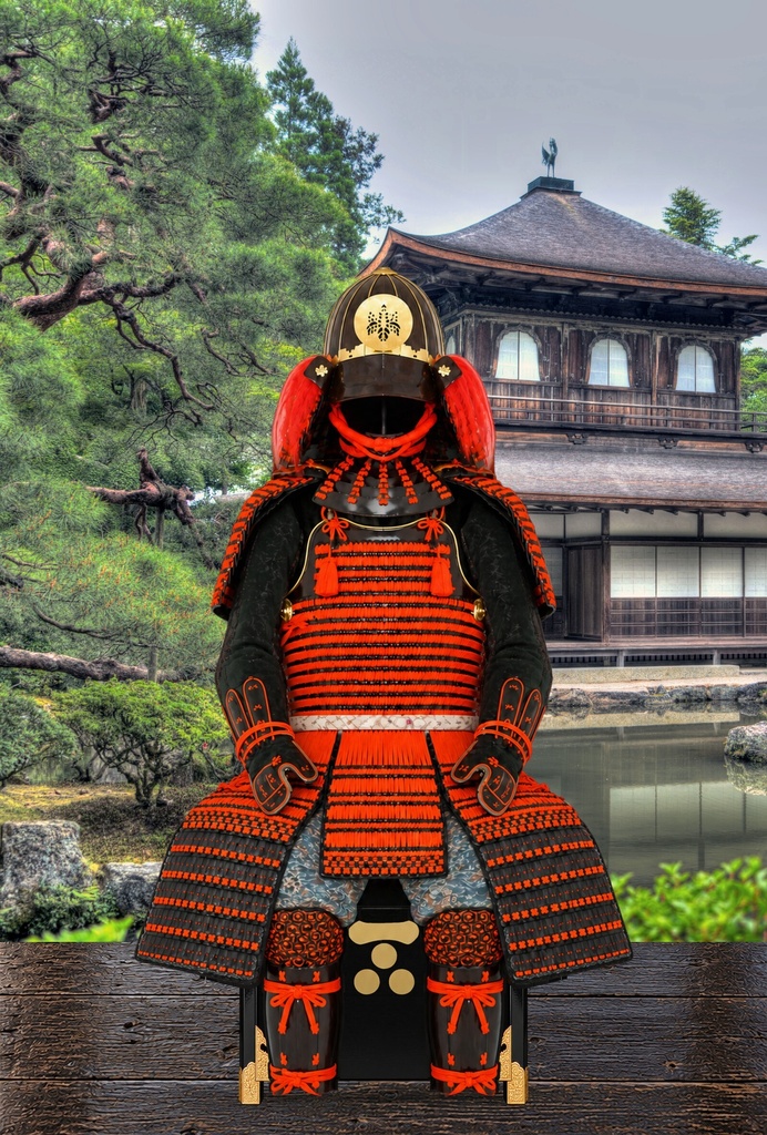 Mori Terumoto Armor - Ginkakuji Garden | 8K Printable PNG