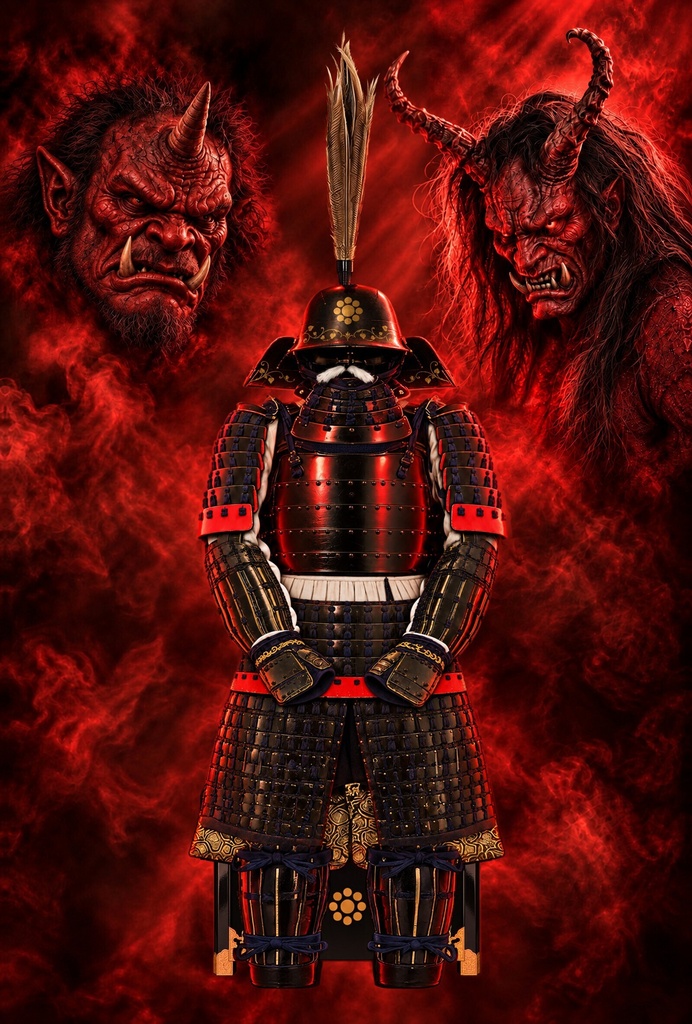 Hosokawa Tadaoki Armor - Red Oni Backdrop | 8K Printable PNG