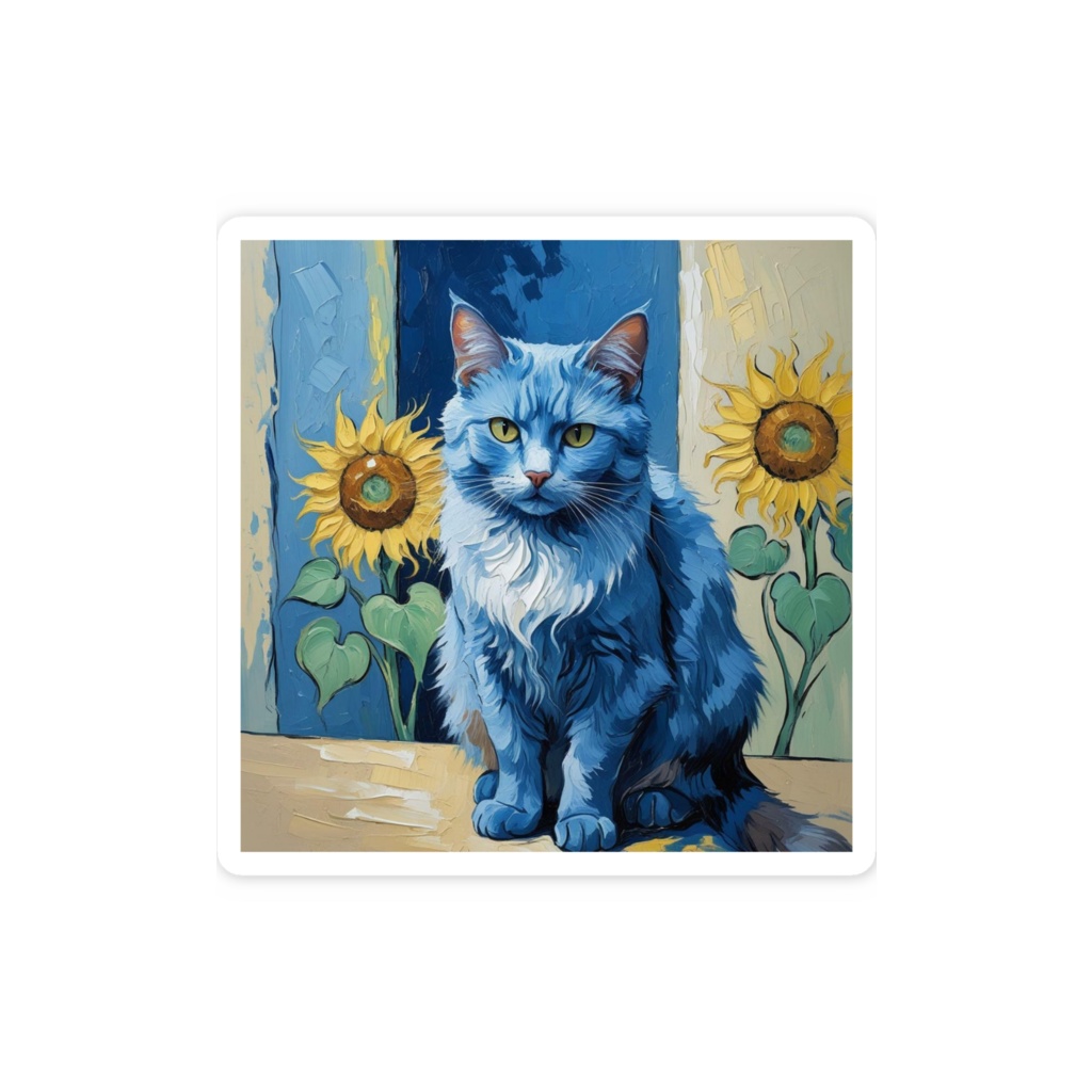 ゴッホ風_愛猫ステッカー(ロシアンブルー)