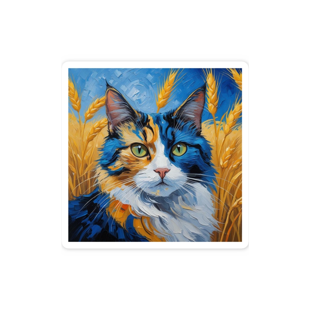 ゴッホ風_愛猫ステッカー(三毛猫2)