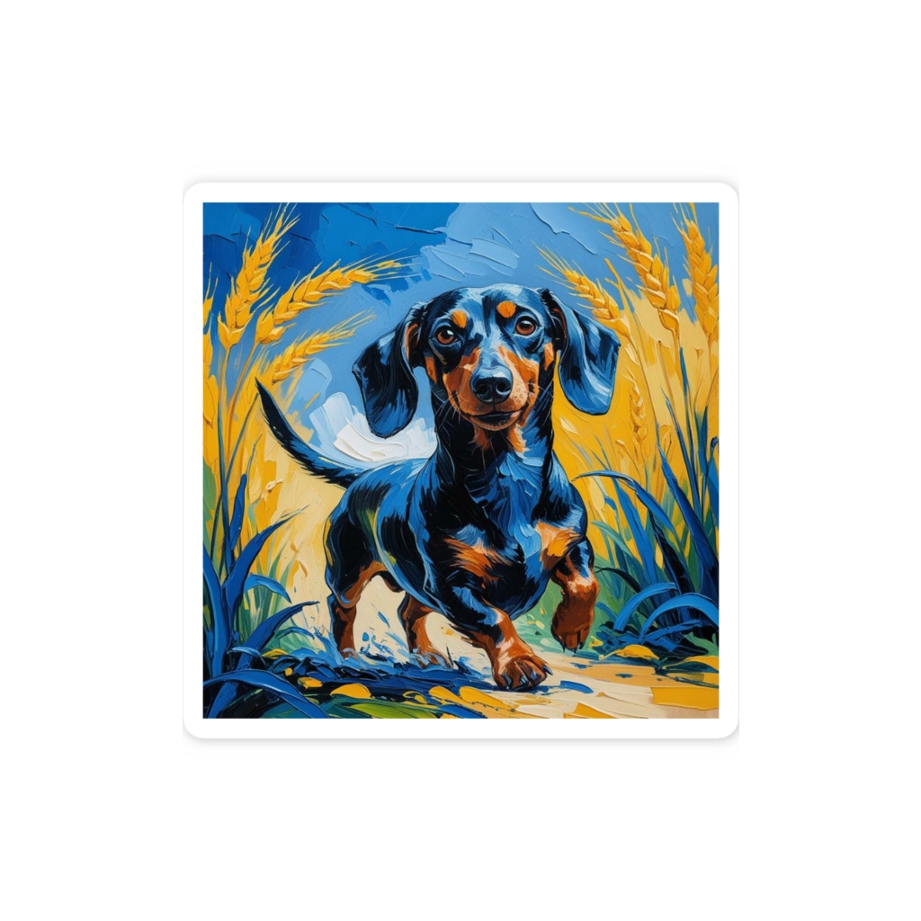 ゴッホ風_愛犬ステッカー(ダックスフンド2)