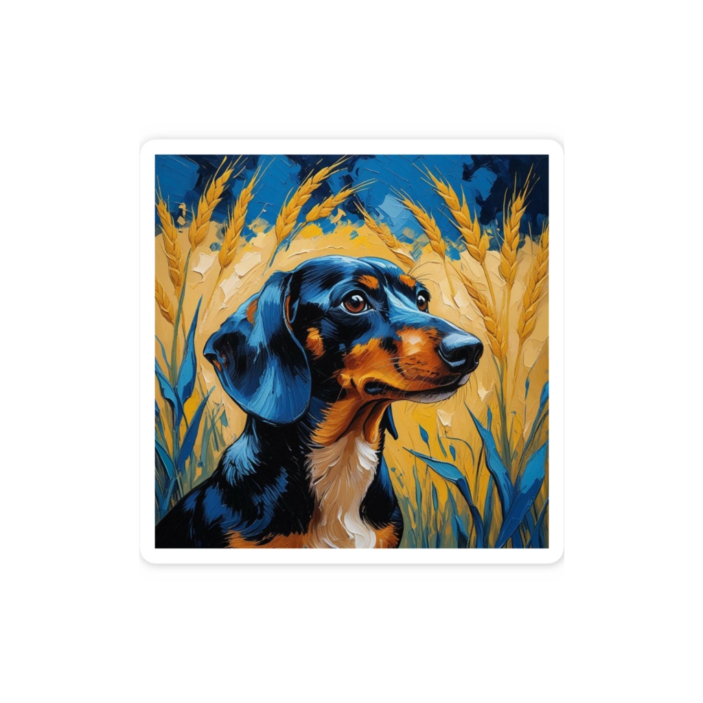 ゴッホ風_愛犬ステッカー(ダックスフンド4)