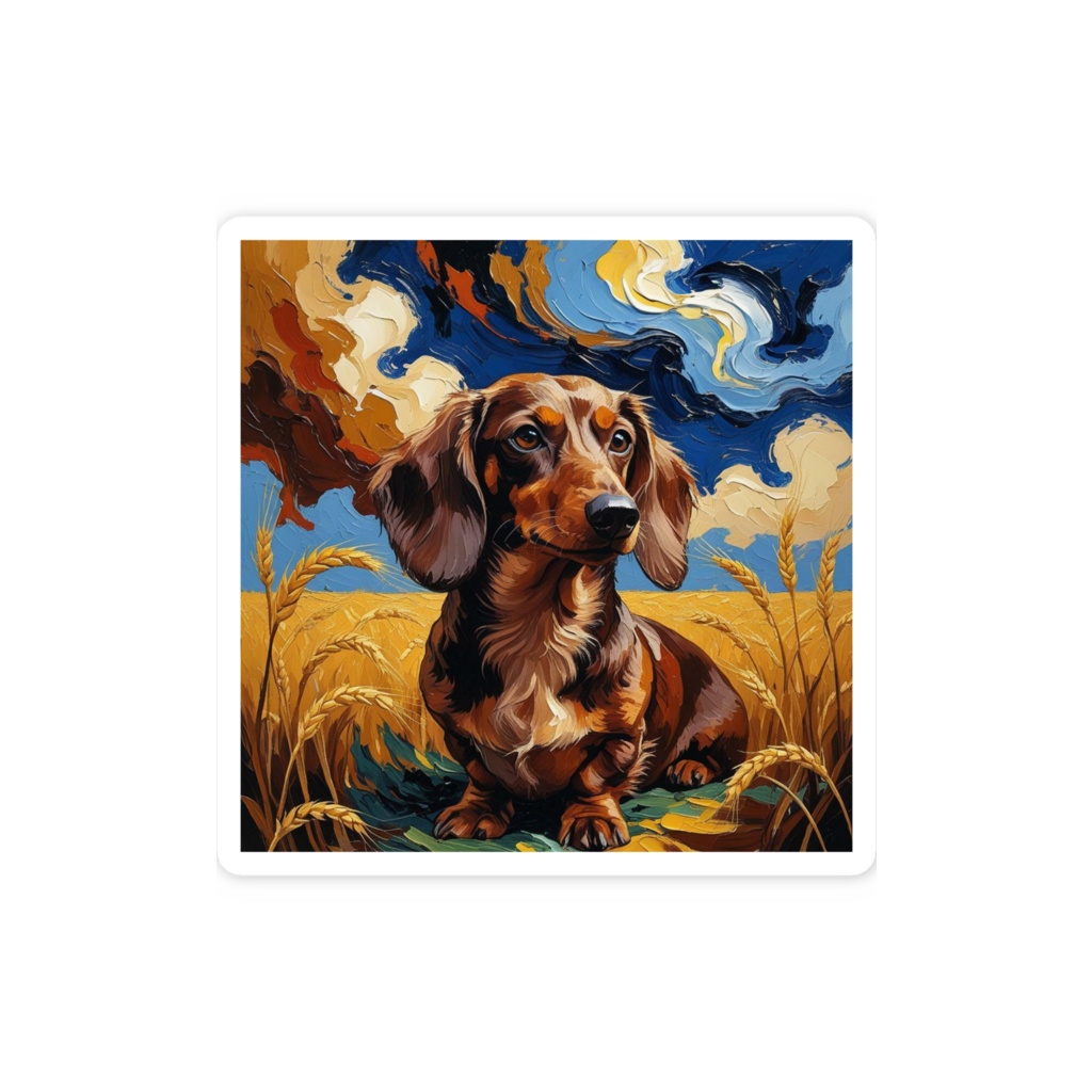 ゴッホ風_愛犬ステッカー(ダックスフンド7)