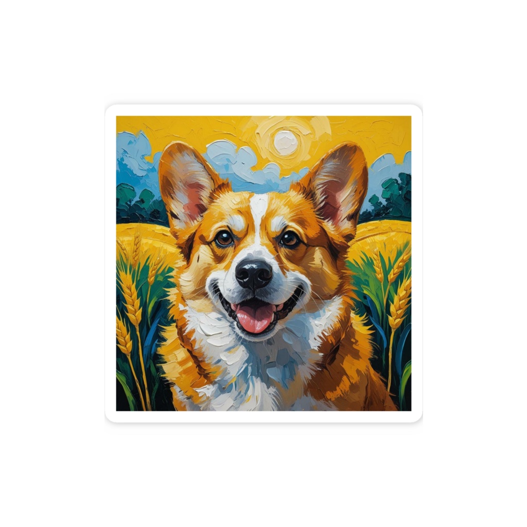 ゴッホ風_愛犬ステッカー(コーギー2)