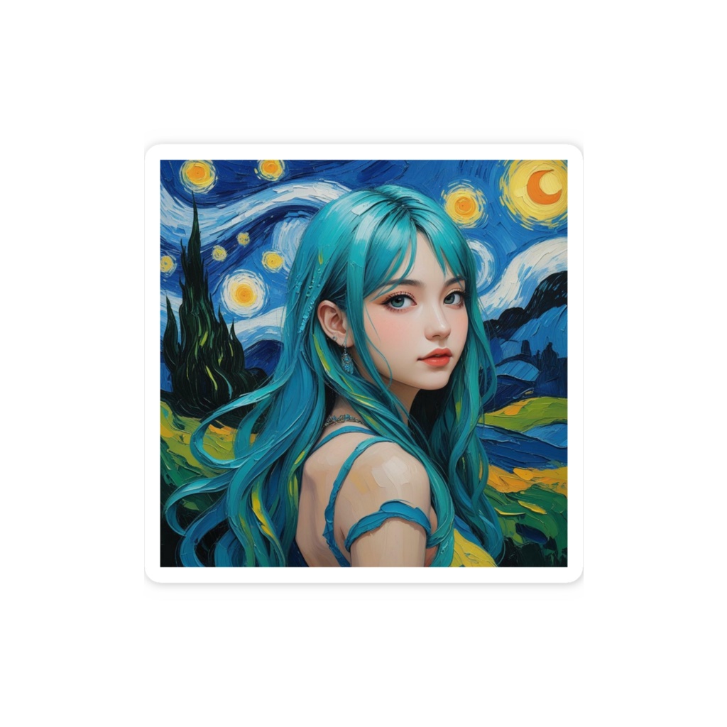 ゴッホ風_ステッカー少女
