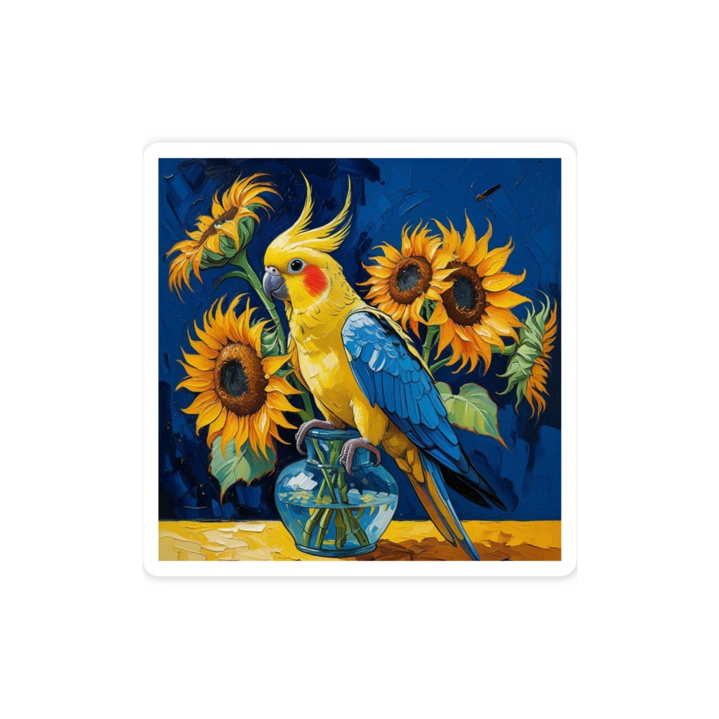 ゴッホ風_オカメインコステッカー2