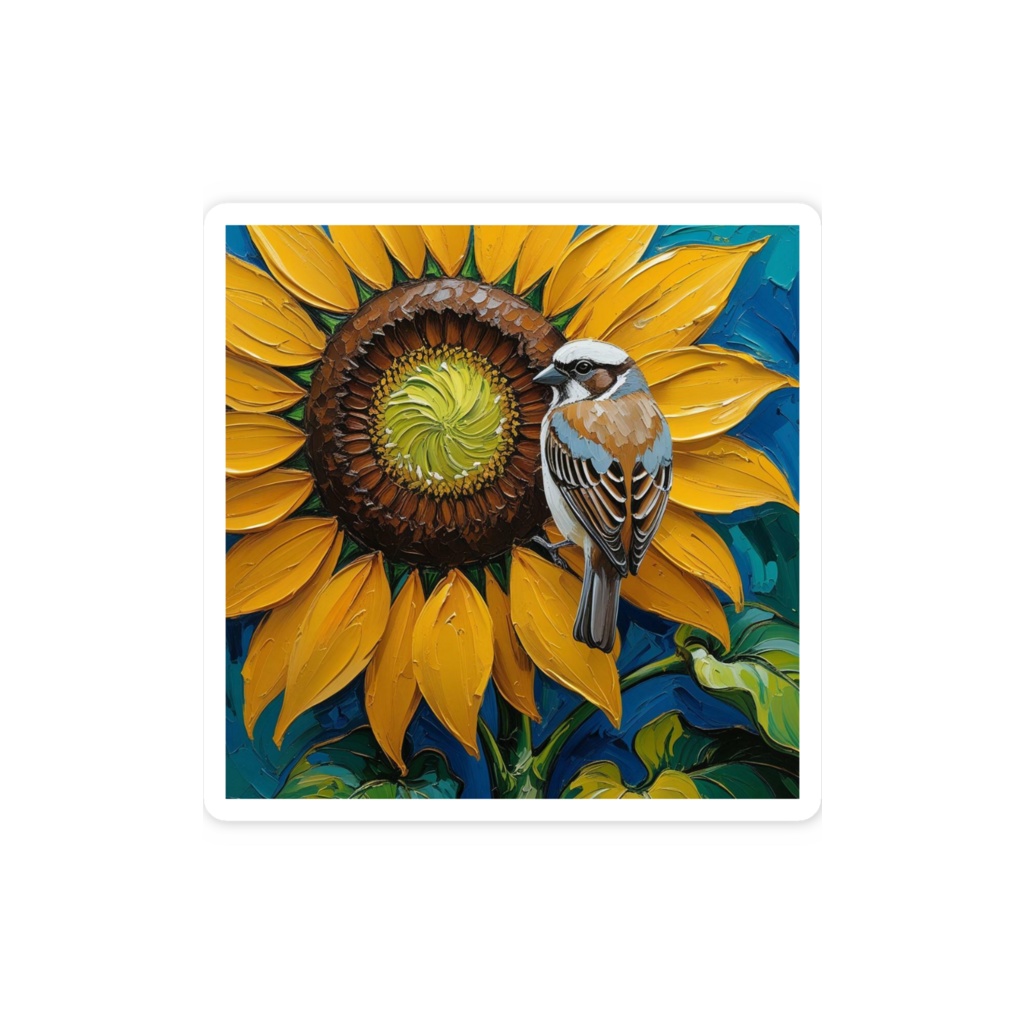 ゴッホ風_小鳥ステッカー